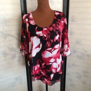AB Studio Shear Floral 3/4 Length Angel Sleeve Blouse w/Tank Top Women’s Size XL